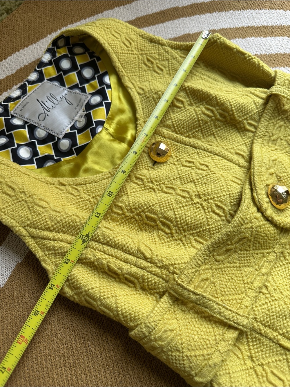 Milly Yellow Textured Sleeveless Dress with Belt - Picture 13 of 13